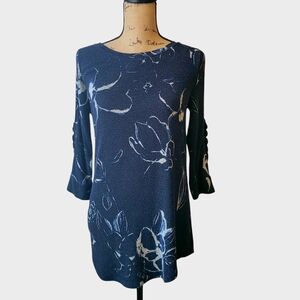 Maurices Blue Floral Top With Open &  Braided Sleeves Size Small